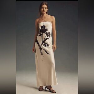 Anthropologie The Fleur Strapless Satin Maxi Slip Dress